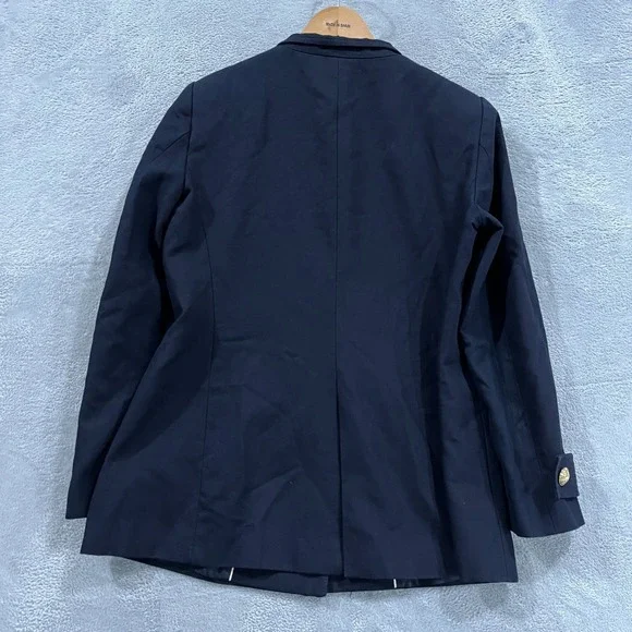 Zara Blazer Jacket Womens Large Double‎ Breasted Navy Blue Academia Gold